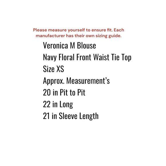 "Veronica M"-Blouse Top Wo men's Size XS Blue Wine Bell Sleeves V-Neck Tie Front - Picture 3 of 13